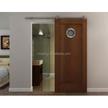 Port Hole Sliding Bran Door with SS304 Sliding Barn Door Hardware soft close for hotel and office